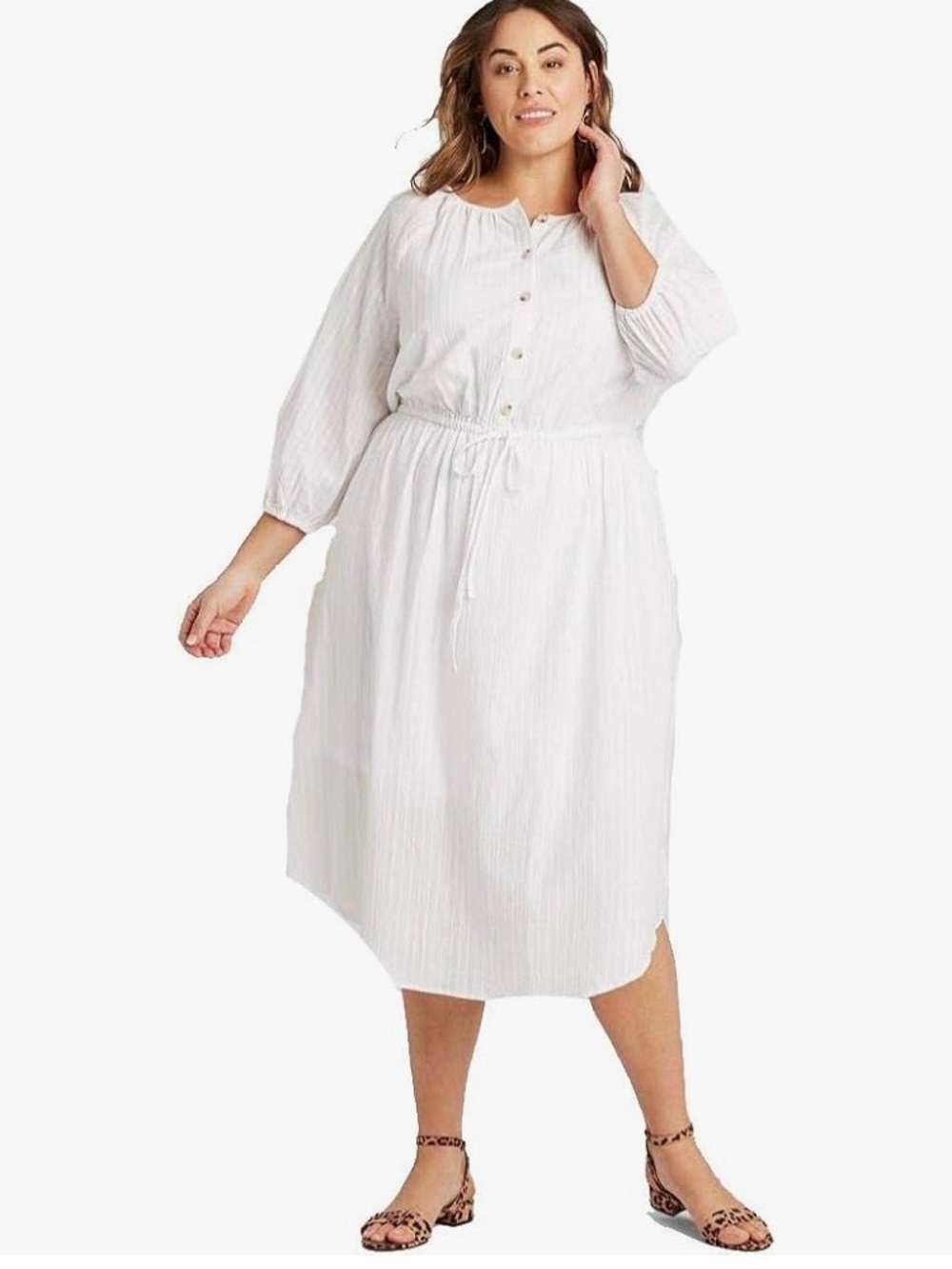 Ava & Viv White Midi Dress with Drawstring Waist